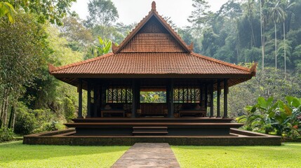 Traditional Balinese Gazebo in Lush Greenery