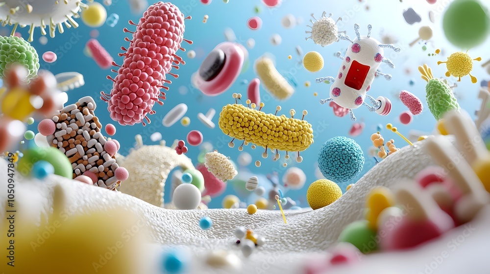 Fototapete Captivating Microscopic Patterns of Vibrant Cellular Life Floating in a Dynamic Biological Landscape   A visually stunning abstract representation of the intricate and beautiful microscopic world of