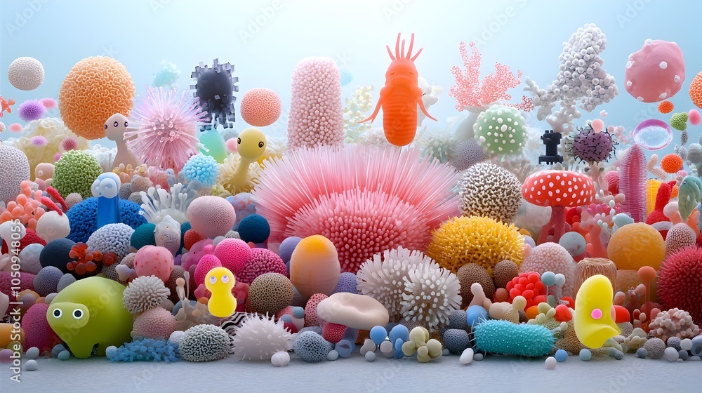 Poster captivating microscopic masterpieces cellular life forms in vivid colors and intricate structures il