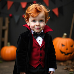 child with halloween pumpkin