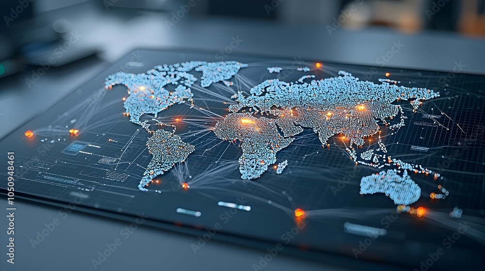 Aufkleber futuristic 3d polygonal world map with glowing interactive connections highlighting innovation and m