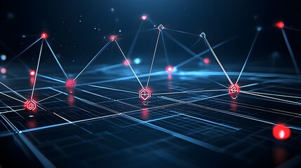 Dynamic and interactive 3D rendering of a geometric polygonal map design with vibrant glowing edges and nodes symbolizing advanced technology innovation and interconnectivity