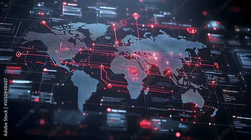Poster Polygonal 3D world map with neon glowing lines and interactive points symbolizing digital innovation global connectivity and a futuristic vision of the interconnected world