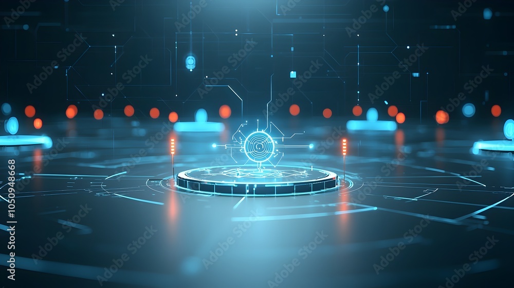 Fototapete Sleek 3D rendered visualization of a geometric polygon map with glowing interconnected nodes and dynamic lines