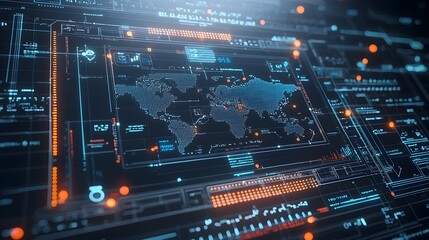 Obraz premium Glowing Polygonal 3D Map with Binary Code Background Showcasing Global Technology and Digital Innovation Concepts