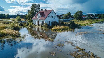 Naklejka premium Wide shot of a house with visible wastewater discharge into the surrounding environment creating environmental pollution