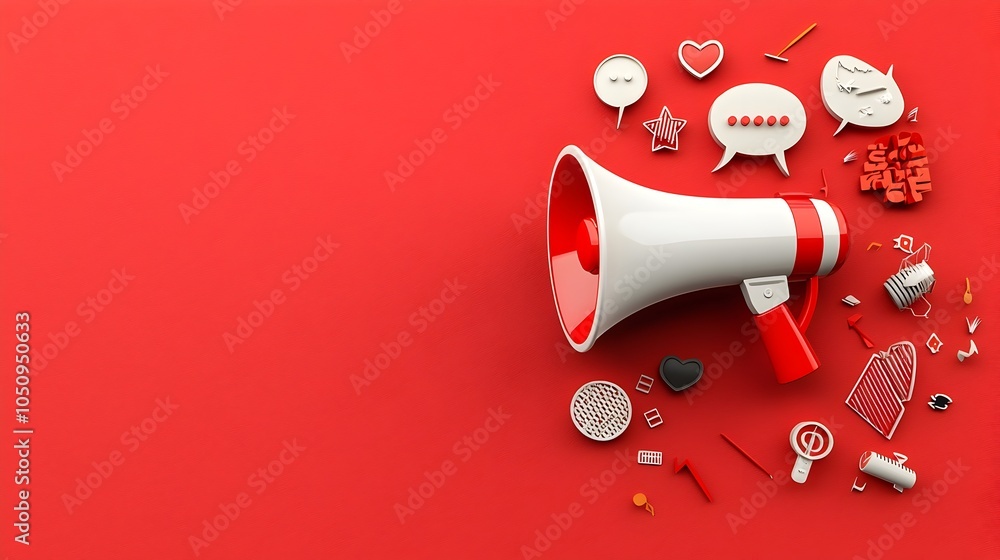 Fototapete sleek and modern 3d megaphone and speech bubble combination rendered with dynamic contrast and light