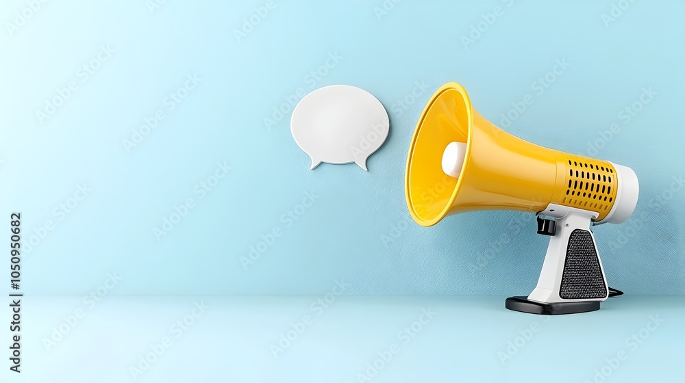 Aufkleber visually striking 3d rendered megaphone with a bold speech bubble against a solid blue background re