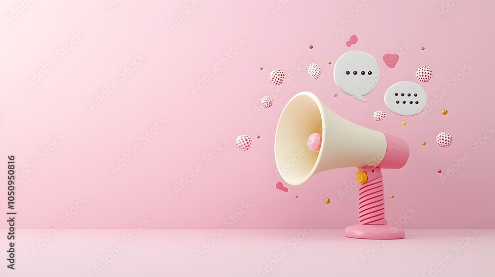 Leinwandbilder minimalist 3d design of a megaphone projecting a speech bubble on a solid pastel background ready fo