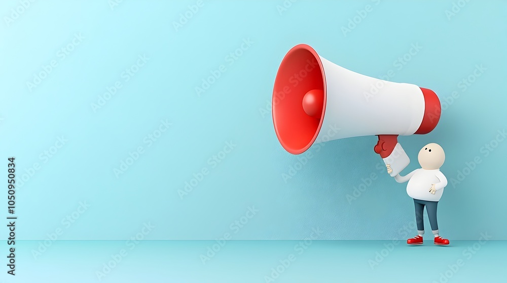 Aufkleber minimalist 3d design of a megaphone projecting a speech bubble on a solid pastel background ready fo