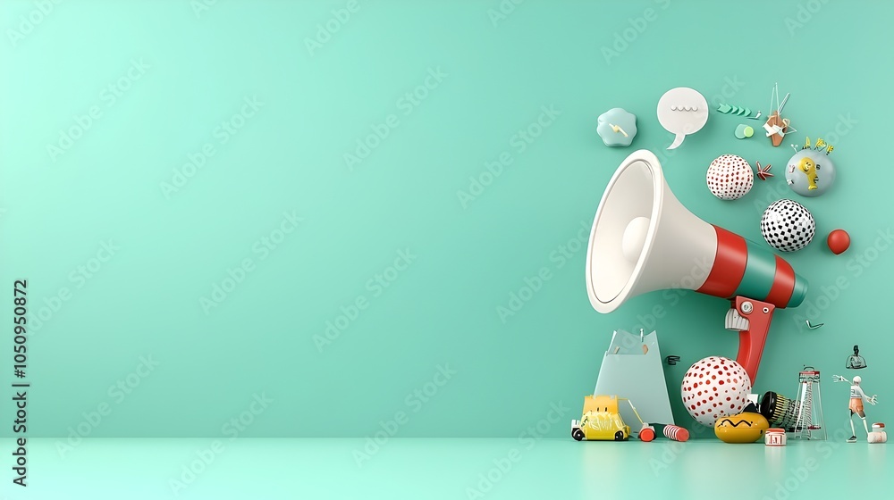 Aufkleber Dynamic 3D Megaphone and Speech Bubble Floating in Space Ideal for Bold Communication Visuals Digital Marketing and Business Promotion Concepts
