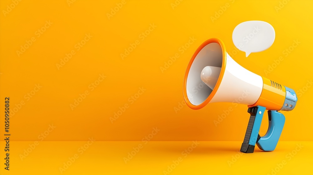 Aufkleber sleek 3d rendered megaphone with colorful speech bubble floating on solid orange background perfect 