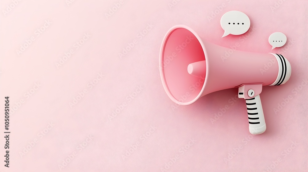 Fototapete Dynamic 3D megaphone icon with large speech bubble against a solid pink background creating an eye catching visual for announcements alerts marketing campaigns