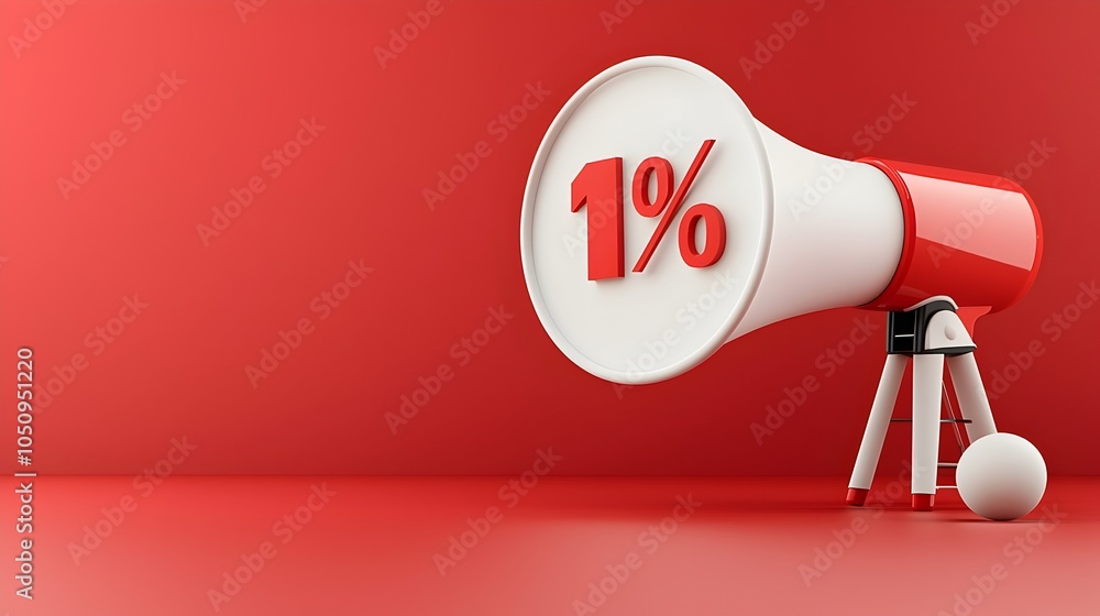 Aufkleber 3D rendered image of a megaphone projecting a speech bubble with a large percentage sign set against a solid red background  This visually striking image is ideal for use in discount sale