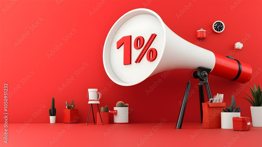 Leinwandbilder 3d rendering of a megaphone projecting a speech bubble with a large percentage sign set against a so