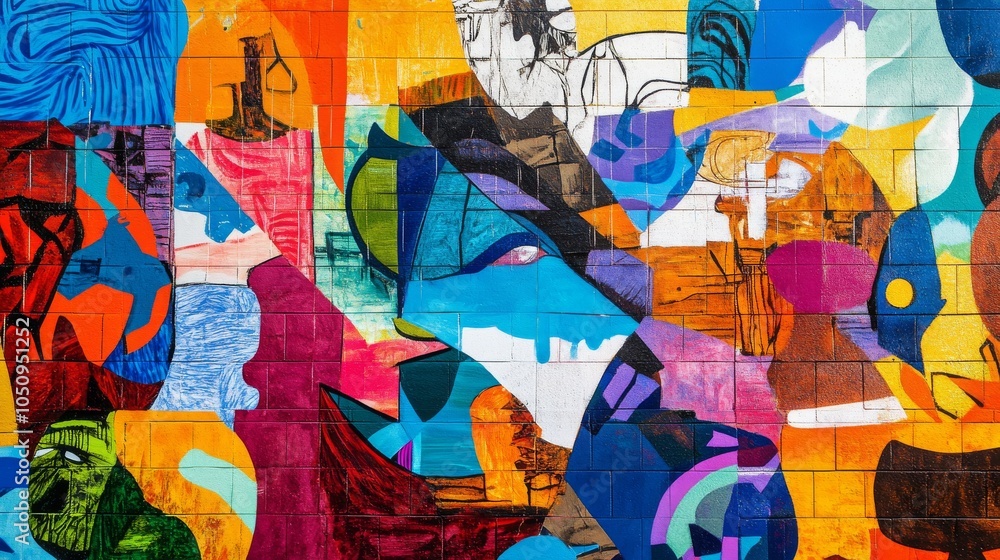 Poster An impactful image of inclusive art, showing a mural with contributions from artists of different backgrounds, Celebrating the blend of cultural perspectives in artistic expression