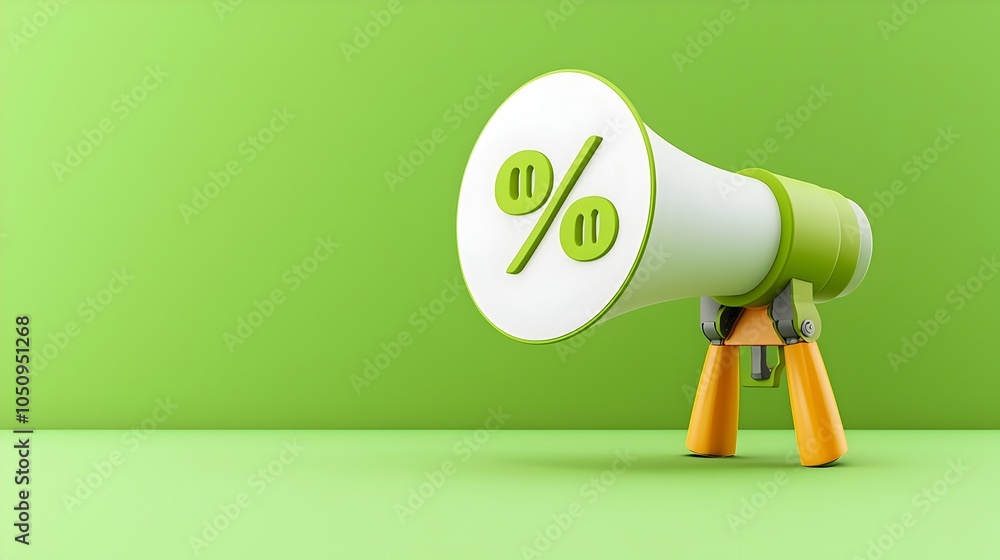 Poster vibrant 3d megaphone with a speech bubble featuring a bold symbol set against a bright green solid b