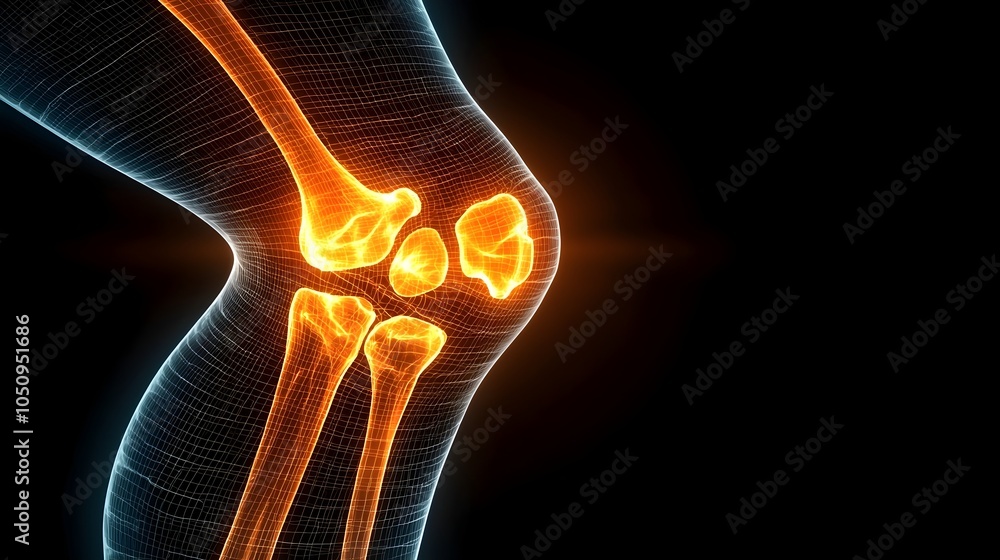 Poster Captivating 3D x ray rendering showcasing the intricate skeletal structure of a man s left knee joint