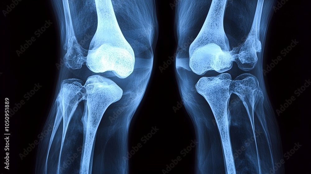 Aufkleber detailed close up x ray image showcasing the illuminated bone and joint structure of a male s left k