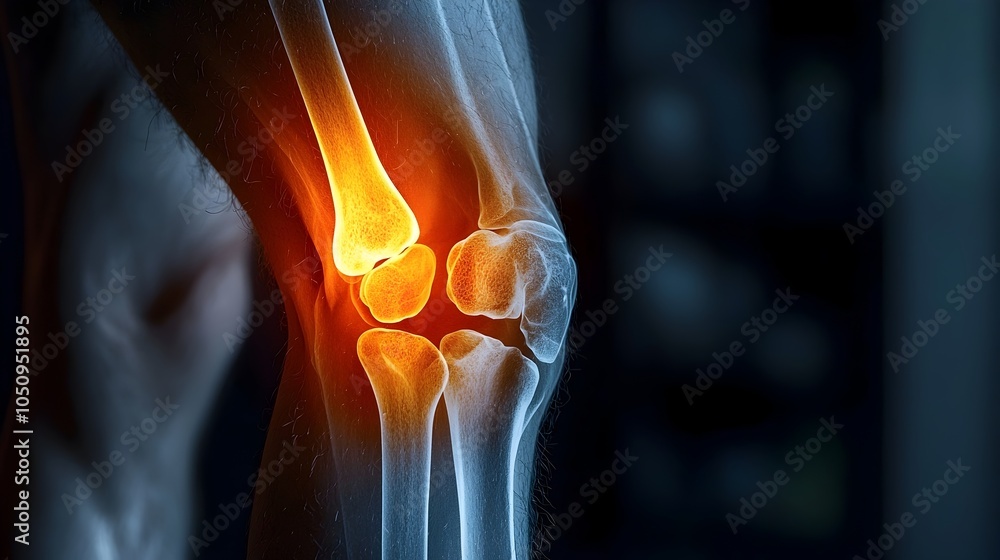 Poster captivating close up x ray showcasing the illuminated skeletal structure of a male s left knee joint