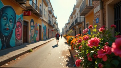 Fototapeta premium Silhouette of a person against a vibrant red-orange background, evoking energy and movement. Generative, AI.