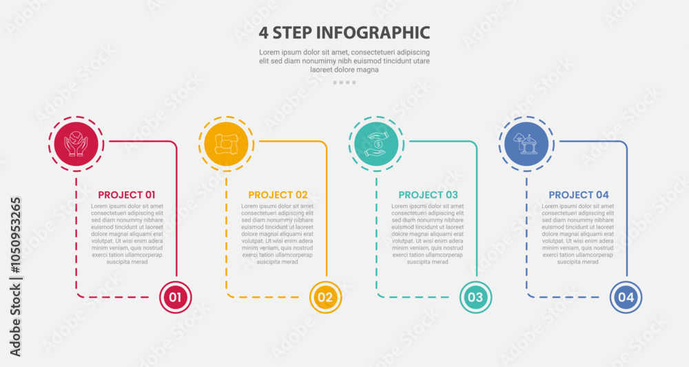 Aufkleber 4 points template infographic outline style with 4 point step template with box container with circl