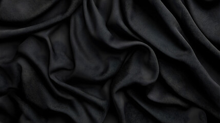 Soft black fabric draped elegantly, creating luxurious texture and depth
