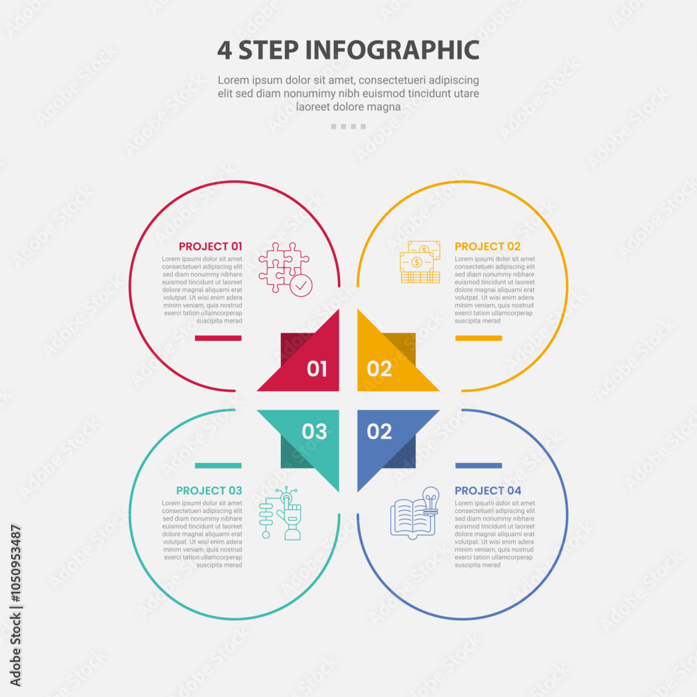 Aufkleber 4 points template infographic outline style with 4 point step template with big circle and triangle 