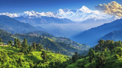 Fototapeta premium Majestic Mountain Range with Lush Greenery