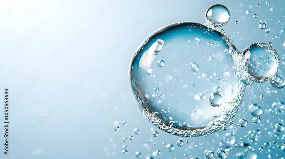 Leinwandbilder ethereal transparent water bubbles floating gracefully against a serene light blue background with s