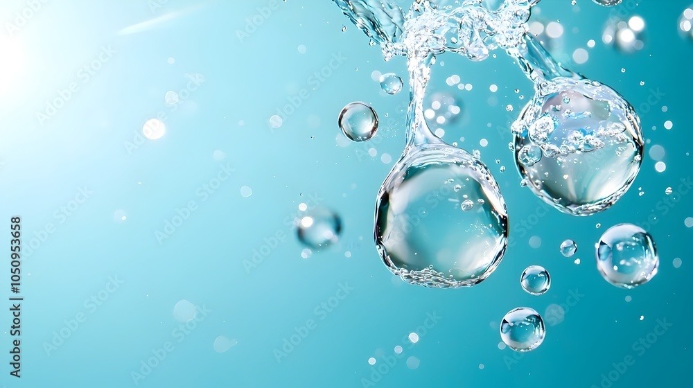 Poster delicate floating water bubbles drifting gently on a soft blue gradient background creating a serene