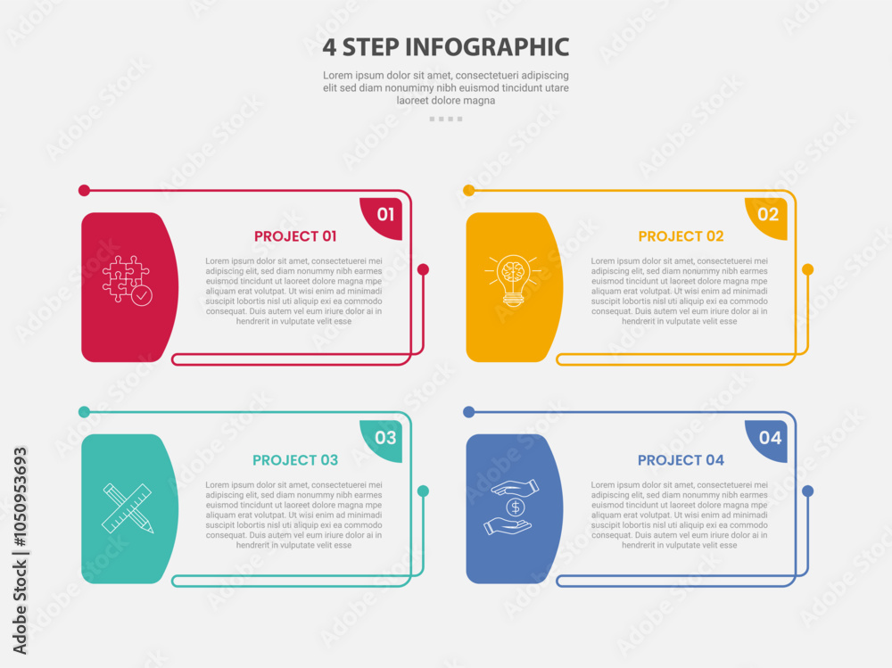 Aufkleber 4 points template infographic outline style with 4 point step template with creative rectangle box w