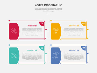 4 points template infographic outline style with 4 point step template with creative rectangle box with half edge badge for slide presentation