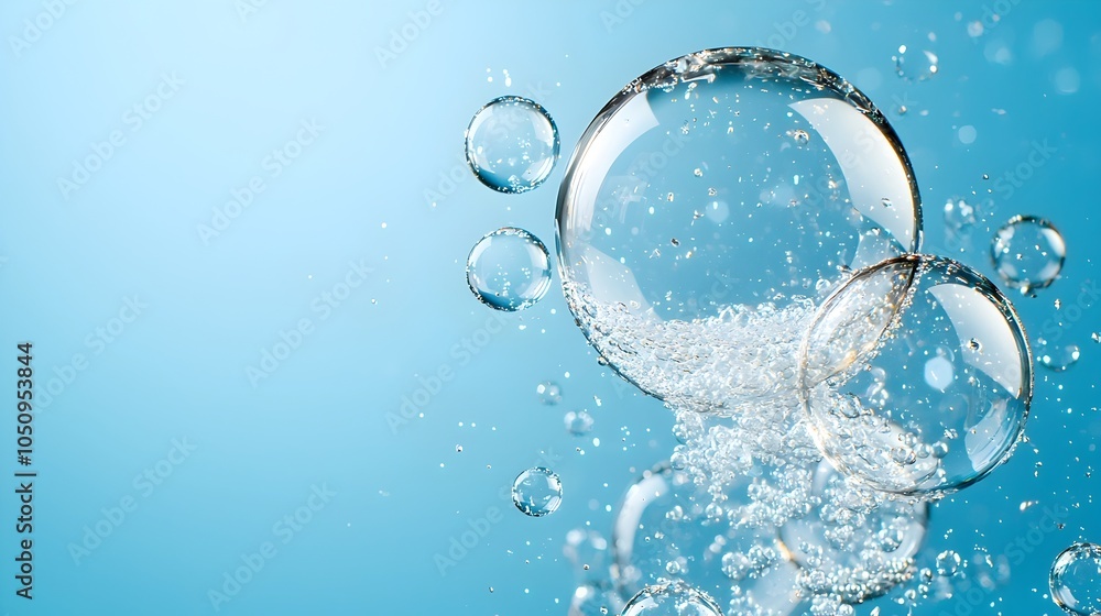 Leinwandbilder serene and airy transparent water bubbles with soft light reflections floating against a calming blu