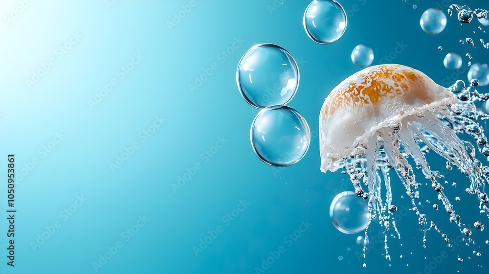 Fototapete Large floating water bubbles suspended in a smooth azure ocean gradient background creating a calming serene and dreamlike underwater atmosphere perfect for a tranquil wallpaper or digital art