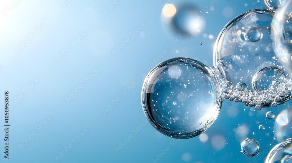 Fototapete elegant transparent water bubbles with soft light reflections floating gracefully against a serene b
