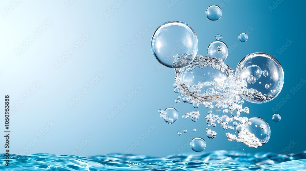 Fototapete Mesmerizing Underwater Atmosphere with Large Floating Water Bubbles on Smooth Gradient Ocean Blue Background Creating a Serene and Calming Wallpaper Design