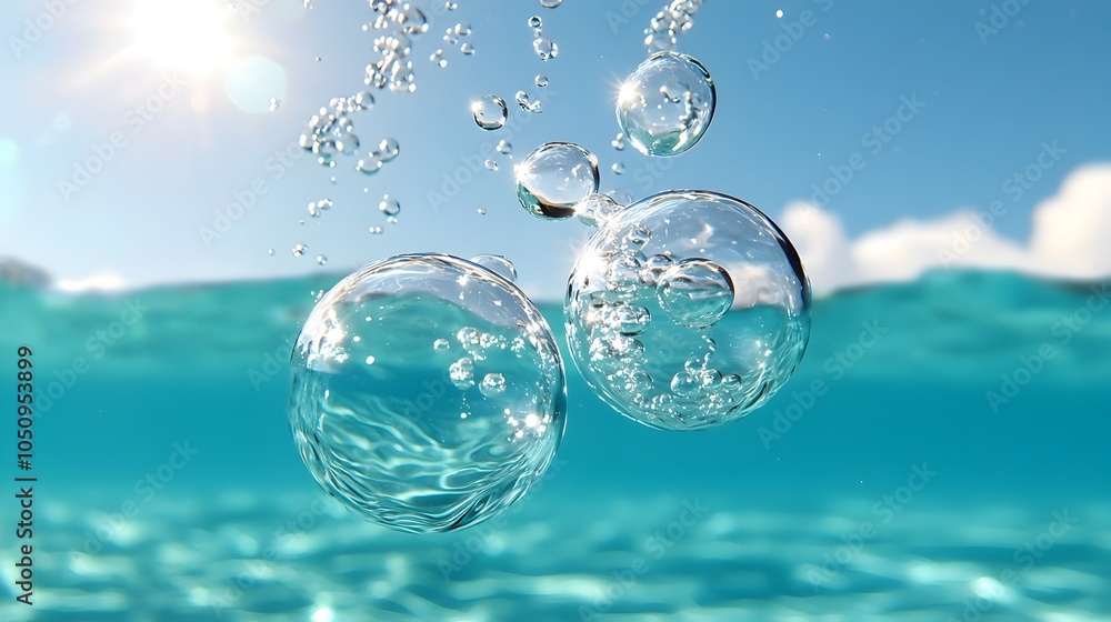 Fototapete Serene and Calming Backdrop of Large Floating Water Bubbles Drifting on a Smooth Ocean Blue Gradient Background Creating a Peaceful and Dreamlike Underwater Atmosphere for Wallpaper or Scenery