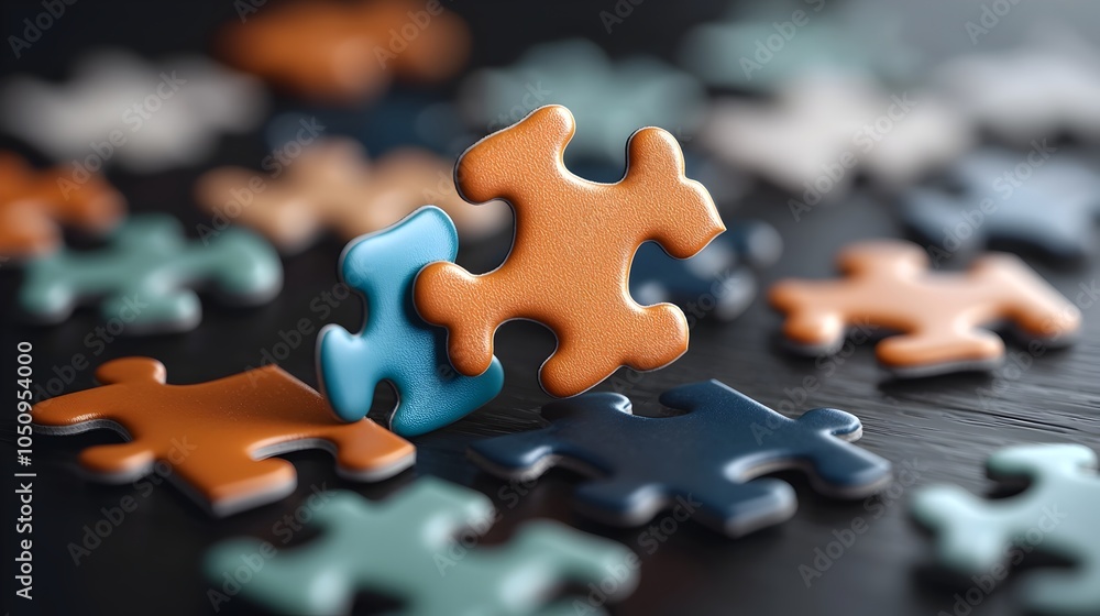 Aufkleber A close up view of puzzle pieces interlocking seamlessly forming a vibrant abstract image with detailed textures and vibrant colors