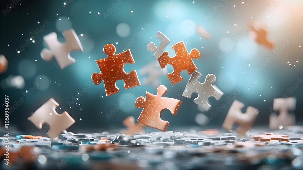 Aufkleber Vibrant and colorful puzzle pieces floating in mid air creating a dynamic and captivating abstract composition that symbolizes creativity problem solving and innovative thinking
