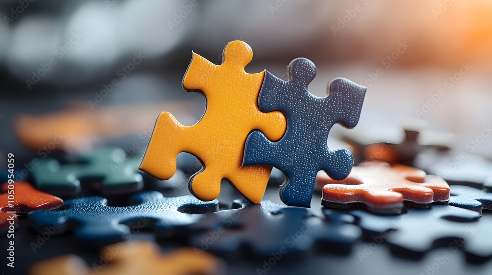 Poster seamlessly interlocking vibrant abstract puzzle pieces forming detailed textured composition captiva