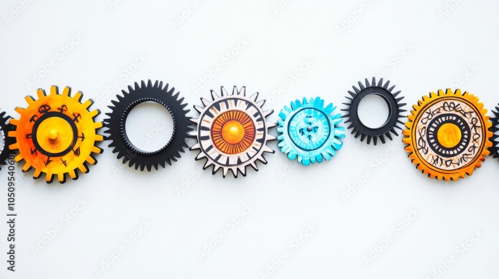 Poster An impactful visual of a series of interconnected gears, each decorated with different cultural motifs, working together to create a large