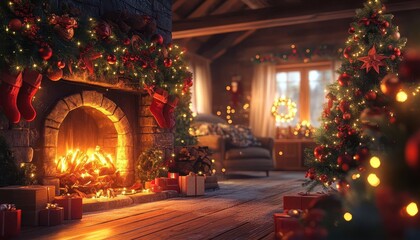 Christmas card with glowing AR personalized messages, cozy indoor holiday setting, soft warm lighting, photorealistic