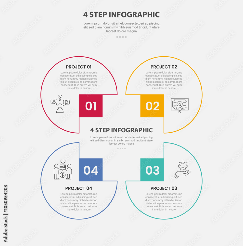 Aufkleber 4 points template infographic outline style with 4 point step template with circle container on squa