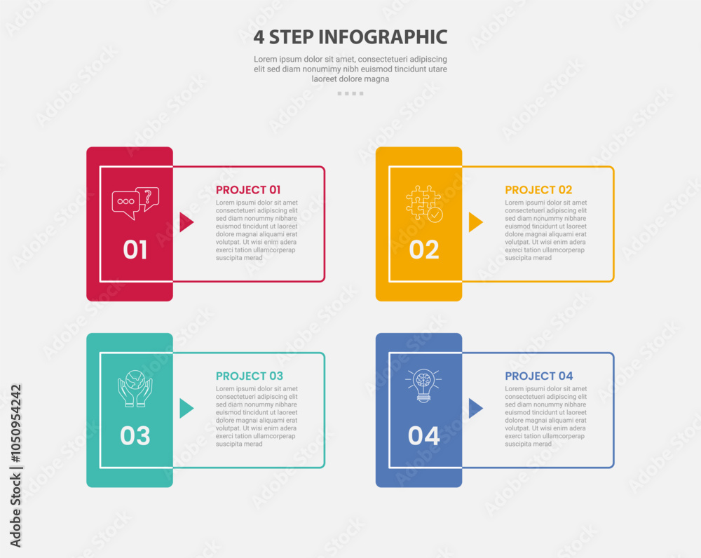 Aufkleber 4 points template infographic outline style with 4 point step template with sharp rectangle shape wi