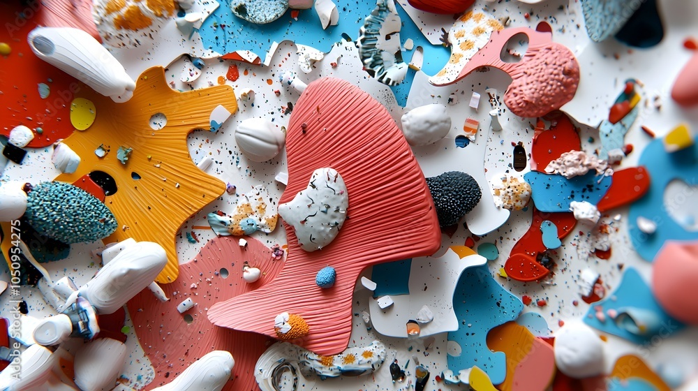 Leinwandbilder Colorful puzzle pieces in a dynamic and playful arrangement creating a visually striking abstract composition with unique patterns and geometric shapes