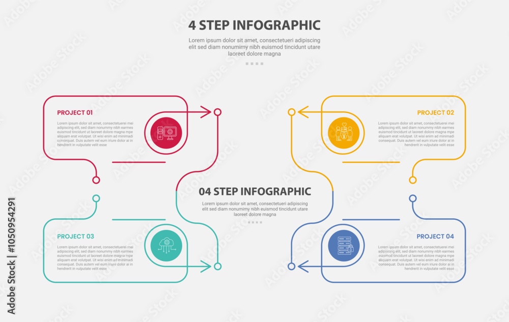 Aufkleber 4 points template infographic outline style with 4 point step template with creative line box contai