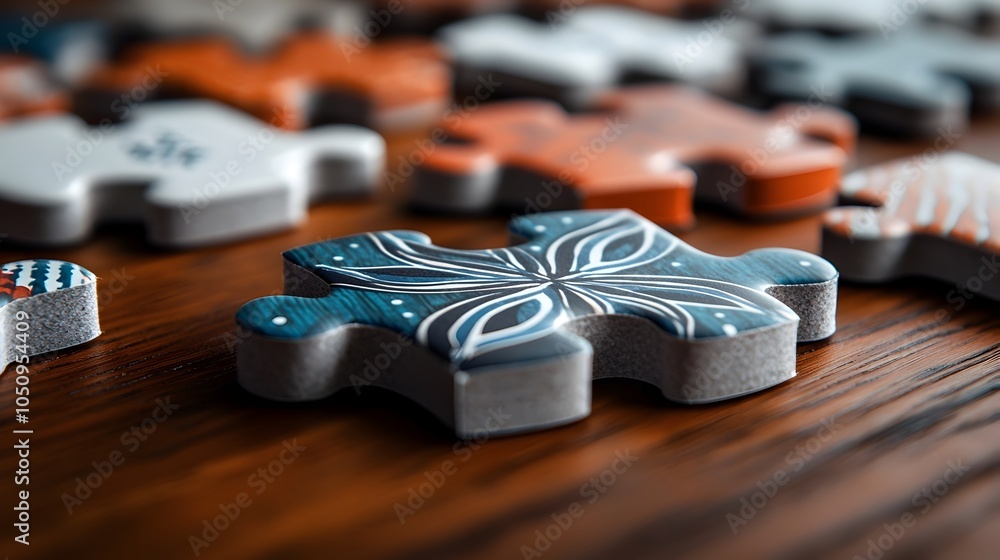 Aufkleber colorful and abstract puzzle pieces in the process of assembling together each displaying a unique a