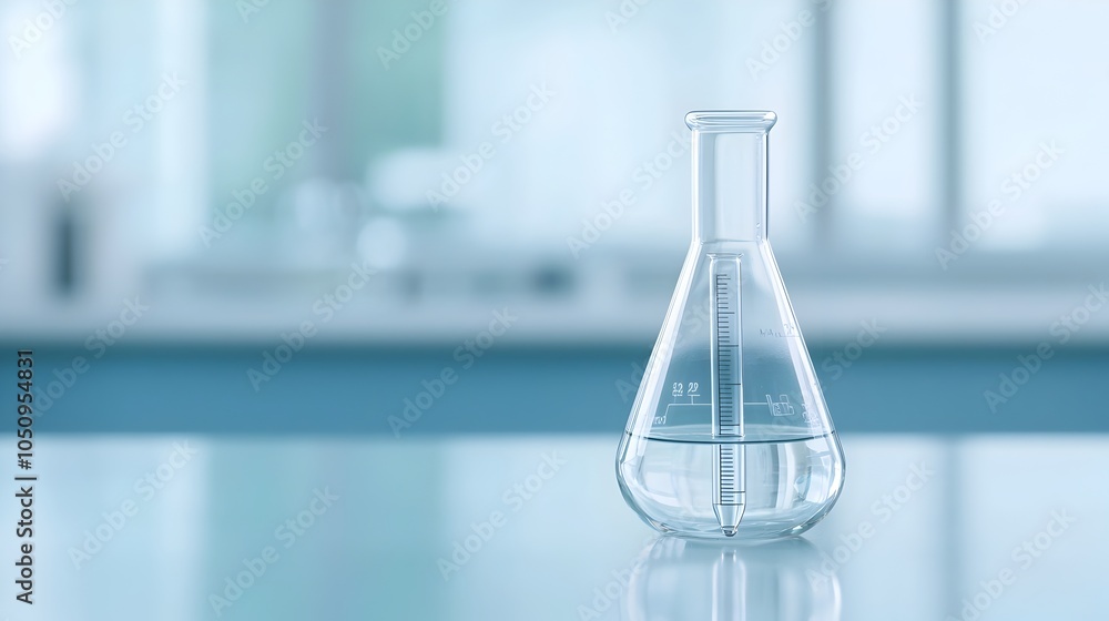 Aufkleber clean contemporary science research laboratory with a prominent flask and test tube on a sleek blue 