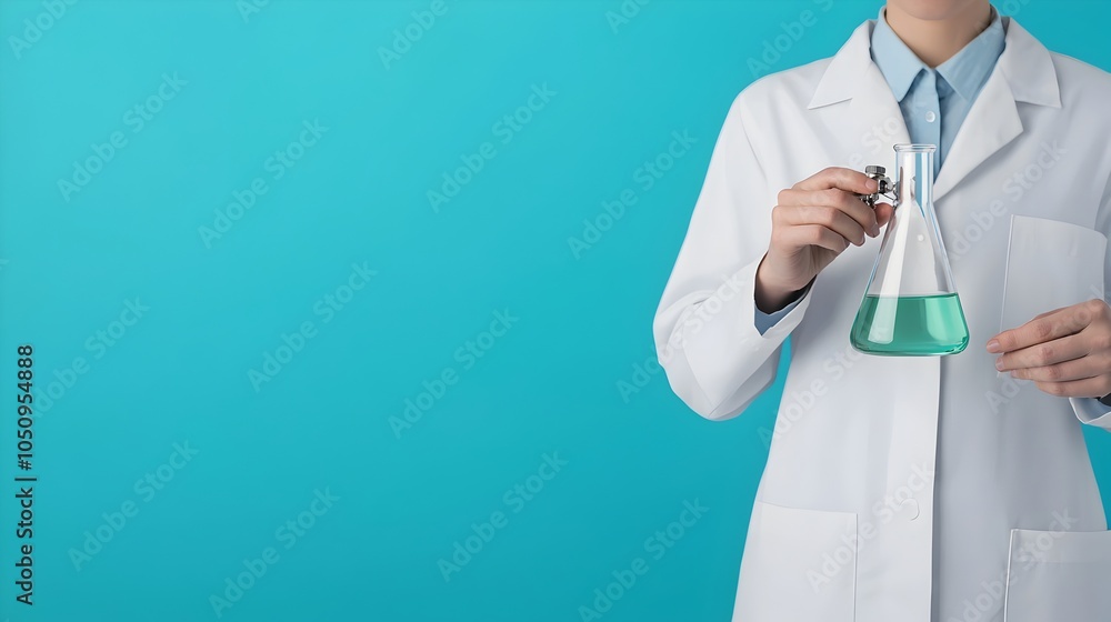 Aufkleber bright and airy research laboratory scene with scientist holding flask and testing new solutions for